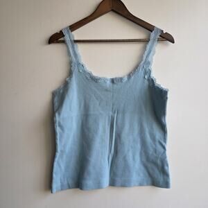 VTG Y2K Coldwater Creek Bany Blue Lace Tank Top Large Coquette Festival Ribbed